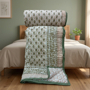Collection Hiver - Couette en Coton Imprimée à la Main - Lit Double - Motif Floral Traditionnel - Fabrication Artisanale - Usage Domestique - Product Image 3