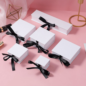 Romantic Custom Paper Black Bowknot White Jewellery Boxes Packaging Gift Foldable Drawer Jewelry Boxes with Logo