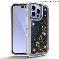 Coque de téléphone en TPU+PC avec paillettes liquides orange brillantes et service de découpe pour iPhone 14/13/12/11 Pro Max/Mini/X