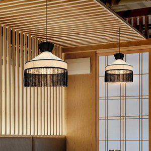Lustre en rotin à pampilles de style japonais, noir, rond, E27, à six têtes, pour salon, chambre à coucher, décoration de la maison - Product Image 2