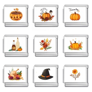 Wholesale Italian <b>Charm</b> Pattern Harvest Witch Hat <b>Charm</b> Bracelet Link Stainless Steel Bracelet Making DIY Thanksgiving Gift - Product Image 1