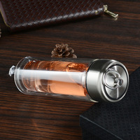 Bouteille d'eau en verre borosilicate à double paroi, avec filtre à thé et couvercle en acier inoxydable, gobelet isotherme direct pour le voyage – Prix usine