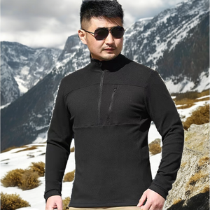 新品批发定制徽标刺绣 100% 棉连帽纯色宽松 1/2 拉链拼色套头衫超大号男士羊羔绒卫衣 - Product Image 2