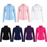 Veste d'entraînement de patinage artistique unisexe doublée polaire pour enfants et adultes, veste de patinage sur glace chaude, costume de compétition orné de strass