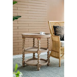 3-Tiered <b>Round</b> Wood Side <b>Table</b> Oak Natural Living Room <b>Console</b> <b>Table</b> Traditional Design Modern Appearance - Product Image 4