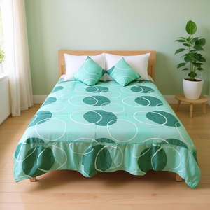 Juego de edredón de primavera tamaño matrimonial 2.4m x 2.2m con estampado de hojas y volantes, ropa de cama ligera para el hogar - Product Image 2