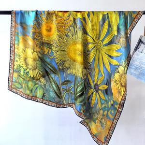 110cm 100% Mulberry <b>Silk</b> <b>Scarf</b> for Women Oil Painting Style <b>Silk</b> Crepe Satin Square <b>Scarf</b> Fashion Shawl Headscarf - Product Image 1