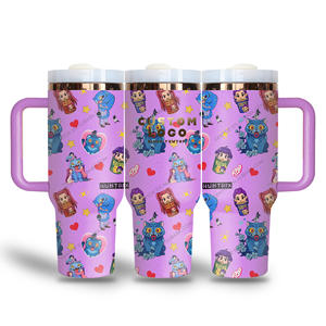 Nouvelle tasse isotherme personnalisée avec logo Kpop Demon Hunters, avec poignée et paille, 40 oz, avec boîte cadeau - Product Image 3