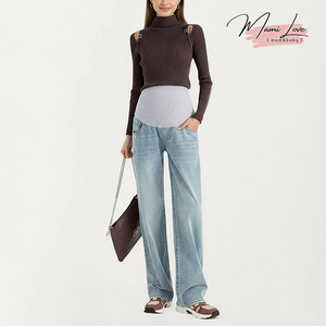 Jean <span class=keywords><strong>de</strong></span> maternité en denim pour femme, coupe <span class=keywords><strong>large</strong></span> avec empiècements intégrés et taille élastique <span class=keywords><strong>de</strong></span> soutien, <span class=keywords><strong>pantalon</strong></span> <span class=keywords><strong>de</strong></span> <span class=keywords><strong>grossesse</strong></span> - Product Image 1