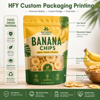 Sachet d'emballage vertical anti-humidité pour chips de banane, imprimé sur mesure, vide, en plastique, pour vente en gros, 100g 250g 500g