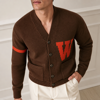 Cardigan tricoté pour homme avec logo personnalisé, boutons sportifs, imprimé, décontracté, anti-rétrécissement, séchage rapide, respirant, col en V
