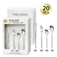 Ensemble de couverts en acier inoxydable doré, 20 pièces, finition miroir, fourchette, couteau, cuillère, 16/24 pièces avec boîte cadeau en marbre pour cadeau de mariage