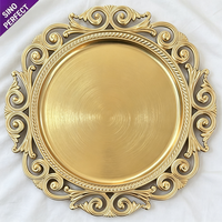 Assiette de présentation ronde en plastique doré ajouré style baroque, ornementée, pour table de banquet de mariage haut de gamme - Vente en gros