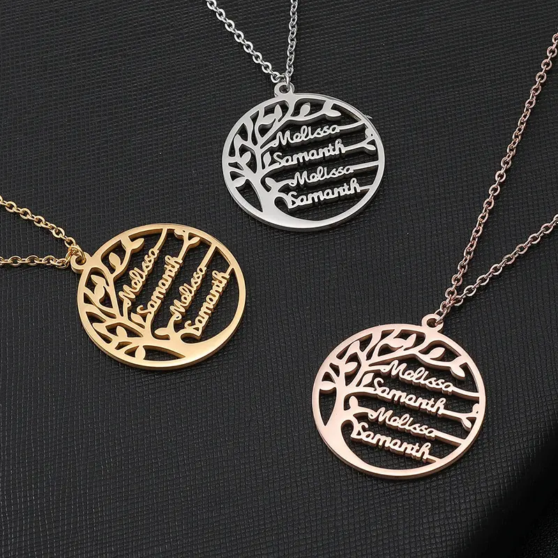 DIY Tree Of Life Custom Name Necklace Personalized Stainless Steel Golden Family Tree Necklace For Meaningful Gifts