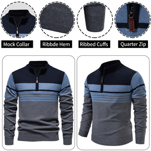 In Offerta: Maglione da <span class=keywords><strong>Uomo</strong></span> a Blocchi di Colore e Righe, con Collo Alto Antirughe e Zip a Quarto, Ideale per Uscite Casual - Product Image 6