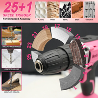 Perceuse sans fil rose améliorée 21V et kit d'outils 120 pièces, kit portable multifonctionnel, perceuse manuelle 10 mm, ensemble d'accessoires 110 pièces