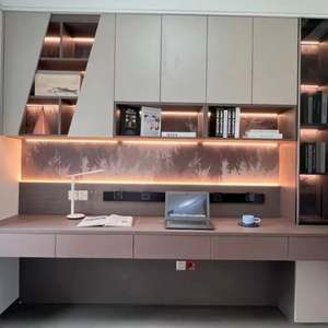 Meuble en bois moderne simple sur mesure, bureau double pour ordinateur et bibliothèque, pratique pour l'étude dans la chambre ou le salon - Product Image 1