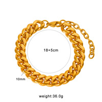 Bracelet chaîne gourmette réglable en acier inoxydable plaqué or PVD 18 carats de 10 mm pour hommes et femmes