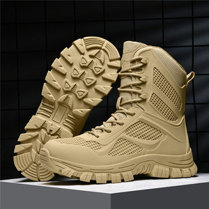 DSF66 Men Khaki Mesh High Top Tactical <b>Boots</b> Breathable All Seasons Outdoor <b>Hiking</b> Duty Shoes - Product Image 1