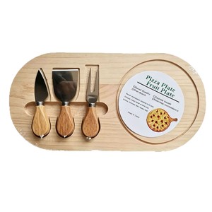 Tabla de Cortar de Madera con Juego de Cuchillos para Queso, Plato Multifuncional para Pizza y Frutas, Material de Pino, Forma Rectangular - Product Image 1