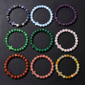 <span class=keywords><strong>Bracelet</strong></span> en pierre de jaspe naturelle de 8 mm en gros pour hommes, charme croix, guérison spirituelle, yoga, <span class=keywords><strong>bracelet</strong></span> élastique, cadeau d'affaires - Product Image 5