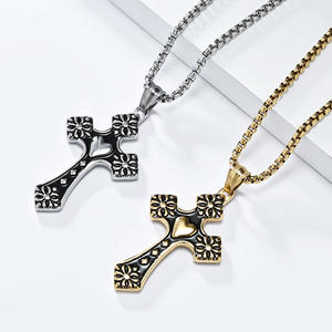 Retro Heart <b>Cross</b> Pendant Necklace Stainless Steel Unisex Fashion Jewelry - Product Image 2