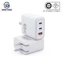 Chargeur GaN 65W à trois ports, norme japonaise, homologué PSE, prise AC pliable, USB-C, USB-A, chargeur rapide multi-ports, adaptateur PD mini