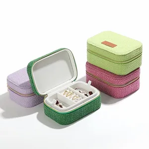 Portable Mini Linen 2 Layers Jewelry Storage Organizer Case Box For Ring Pendant Bangle Packing For Girl Women