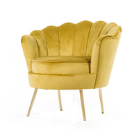 Minimalistischer geschwungener Blütenblatt-Sessel mit weicher Samtpolsterung, Sillon Oro Bein, dekorativer Einzelsofa-Stuhl für Wohnmöbel