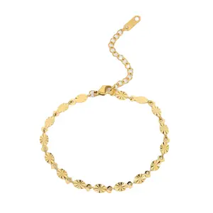 Pulsera de cadena de pétalos de acero inoxidable chapado en oro, joyería minimalista clásica hecha a mano, ovalada