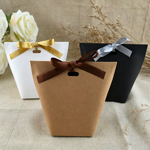 Eco‑friendly Recyclable Tapered Shape Kraft Paper Gift Bags Wholesale With Satin Ribbon Bow And Thank You Hot Stamping Packaging - Product Image 1