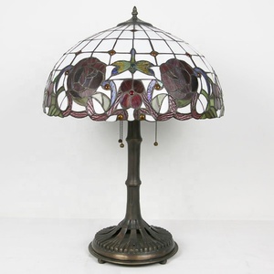 Longhuijing Tiffany Style 19.8Inch <b>Rose</b> Colored Glass <b>Light</b> with Metal Base Suitable for Living Room Bedroom Home Table Lamp - Product Image 4