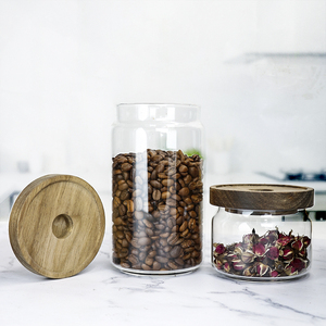 Bocal en verre borosilicate transparent avec couvercle en acacia pour l'emballage, le stockage et la conservation des aliments, des assaisonnements et des épices en cuisine - Product Image 4