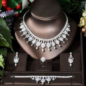 HIBRIDE New Fashion Bridal Flower Necklace and Earrings Set <b>Cubic</b> <b>Zirconia</b> Women Wedding Jewelry Sets for Brides Gifts N-518 - Product Image 2