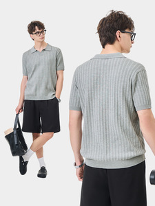 Polo pour homme de haute qualité, texture ajourée, tricoté 12 jauges, manches courtes, col marin, chemises décontractées pour affaires - Product Image 2