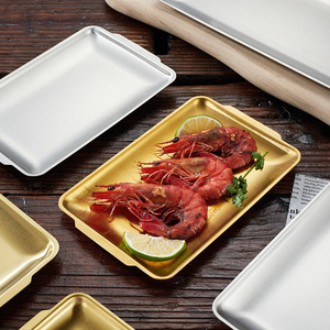 Korean Style Rectangular Serving Tray 304 Stainless Steel Food Grade Gold Silver For Snack Sushi Dessert Barbecue - Product Image 3