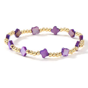 Pulsera Elástica de Cuentas de Concha Natural con Cruz Bohemia Colorida, Trébol de Cuatro Hojas y Cuentas Doradas, Joyería Cristiana - Product Image 3