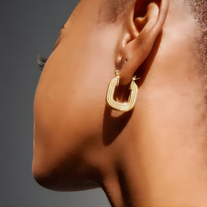 ต่างหูทรงเรขาคณิต ชุบทอง 18k ทำจากไทเทเนียมสตีล สำหรับผู้หญิง เหมาะสำหรับงานปาร์ตี้ เครื่องประดับแฟชั่นโดดเด่น - Product Image 2