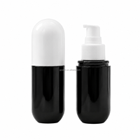 Bouteille en plastique PET de 60 ml couleur personnalisée, flacon de luxe vide pour soins de la peau, forme capsule, avec pompe pulvérisatrice fine pour lotion