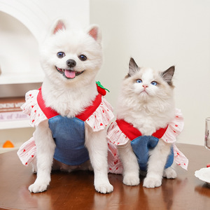 Harnais pour animaux de compagnie en maille respirante OEM ODM, <span class=keywords><strong>robe</strong></span> en jean à volants, vêtements pour chiens avec laisse à anneau en D pour petits chiens et chats - Product Image 3