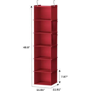 Organisateur de placard suspendu à 6 étagères, étagères de rangement rouge foncé pour chambre à coucher, dortoir, chambre d'enfants, type crochet, design contemporain - Product Image 3