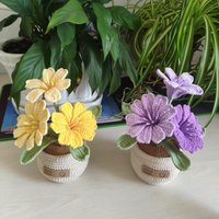 Pabrik Grosir Tanaman Pot Lewisia Rajutan Tangan Benang Hipoalergenik Bunga Buatan Dekorasi Rumah Hadiah untuk Hari Ibu