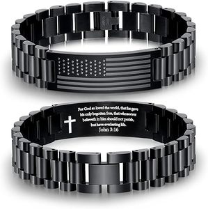 Da uomo in acciaio inox inciso bandiera americana con bibbia verso gioielli cristiani orologio da regalo braccialetto per festa papà <span class=keywords><strong>figlio</strong></span> marito - Product Image 1