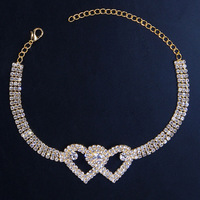 성격 더블 사랑 심장 Anklets 여성을위한 럭셔리 멀티 레이어 발 팔찌 Anklets 스파클링 크리스탈 체인 구두 팔찌