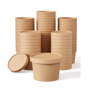 Food Grade Disposable Kraft Paper Porridge Bucket Portable Microwavable Paper Soup Cup With Lids