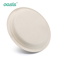 Assiettes jetables personnalisables de 9 pouces, résistantes à la graisse, compatibles micro-ondes, biodégradables, en bagasse de canne à sucre et pulpe de bambou, pour le camping