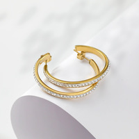 Boucles d'oreilles Ins Simple C Ring Cold Wind Boucles d'oreilles Titanium Steel Double Half Circle avec Diamond Elegant Temperament Stud Earrings