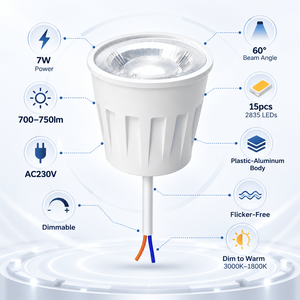 7W หรี่แสงได้ LED ดาวน์ไลท์โมดูล AC 230V 700-750LM DIM TO WARM 3000K-1800K ปราศจากการสั่นไหว 60 องศา 15 ชิ้น SMD 2835 - Product Image 2