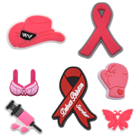 Breloques de chaussures en PVC souple personnalisées pour la sensibilisation au cancer, ruban rose YIQU, vente en gros