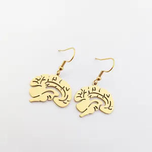 18K Gold Brain Earrings Mental Health Therapy Neuroscience Stainless Steel Earrings Jóias Science Jewelry For Brain Gifts